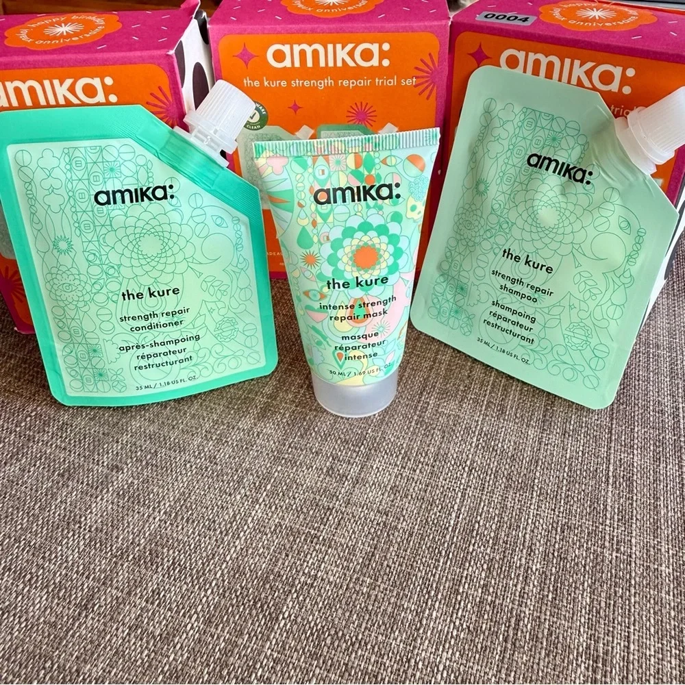 NEW Amika The Kure Strength Repair Set - Shampoo, Conditioner & Hair Repair Mask